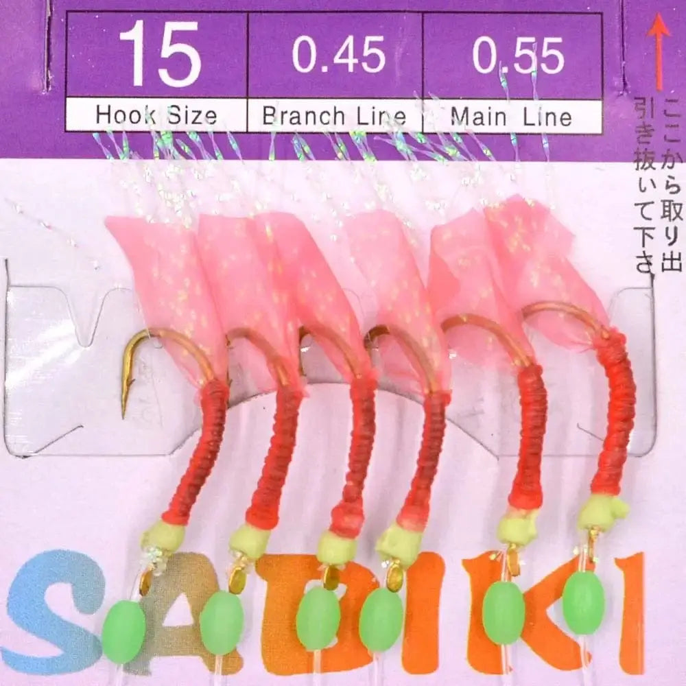 China China Size 15 5 Packs Sabiki rigs Bionic Fish Skin Sea Bait Artificial Feather Barbed String Hook with Luminous Beads Fishing tackle Pesca