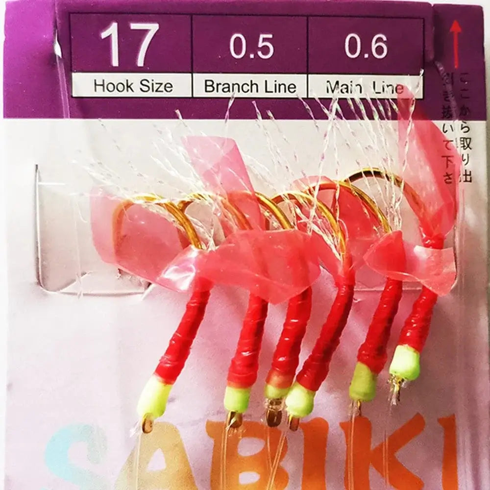 China China Size 17 5 Packs Sabiki rigs Bionic Fish Skin Sea Bait Artificial Feather Barbed String Hook with Luminous Beads Fishing tackle Pesca