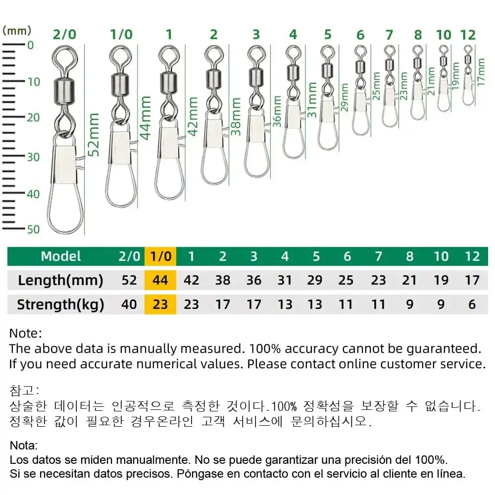 China China Size 1l0 DNDYUJU 50pcs Fishing Connector Rolling Swivel with Interlock Snap Stainless Steel Snap for Fishhook Lure Tackle Fishing goods