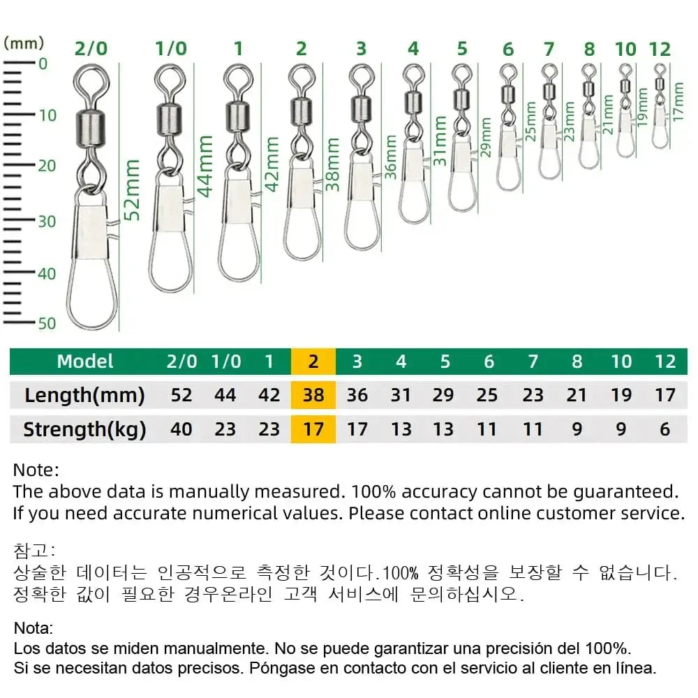 China China Size 2 DNDYUJU 50pcs Fishing Connector Rolling Swivel with Interlock Snap Stainless Steel Snap for Fishhook Lure Tackle Fishing goods