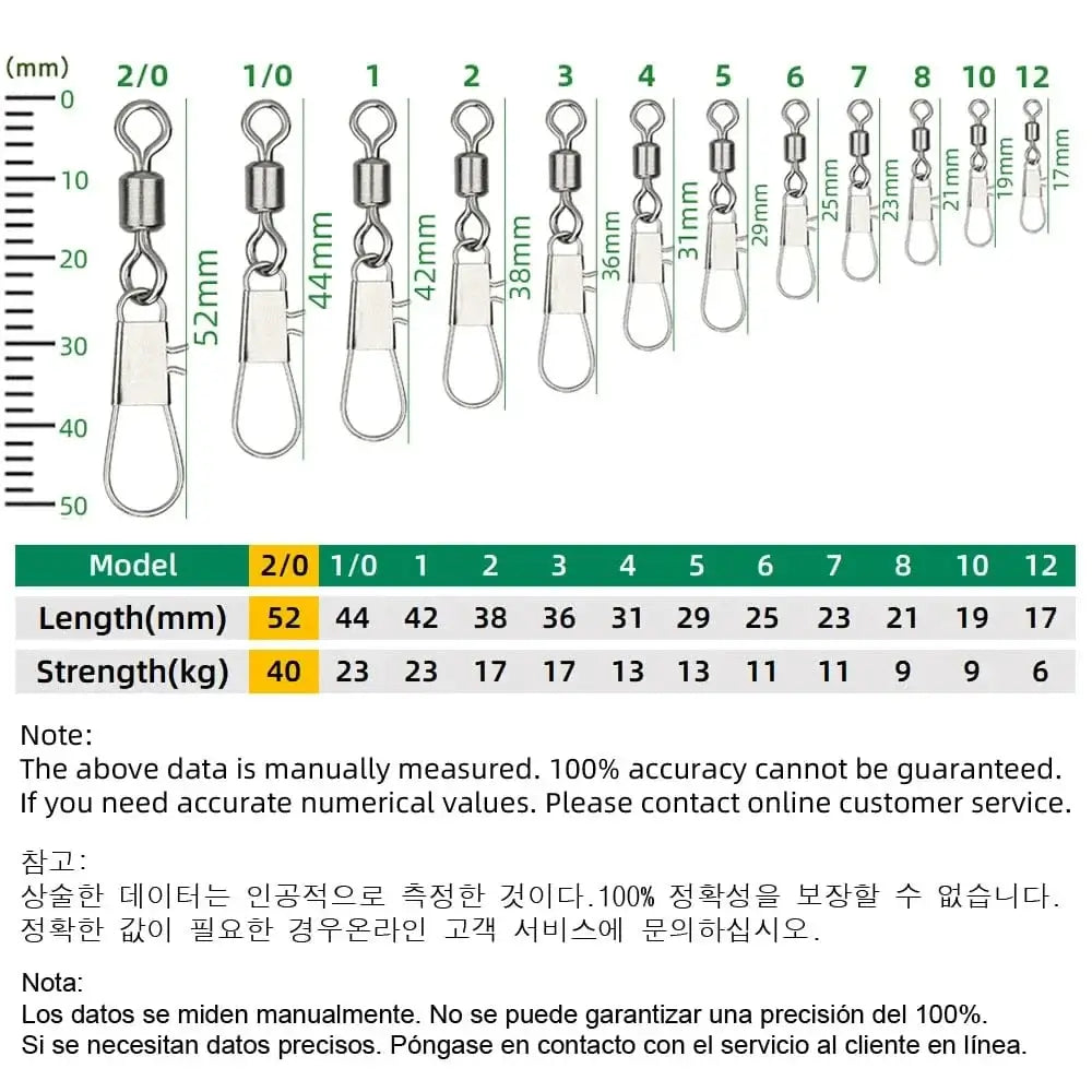 China China Size 2l0 DNDYUJU 50pcs Fishing Connector Rolling Swivel with Interlock Snap Stainless Steel Snap for Fishhook Lure Tackle Fishing goods