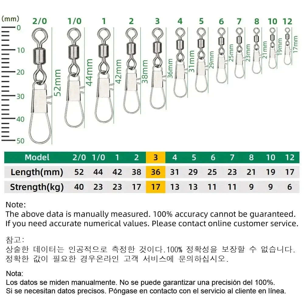 China China Size 3 DNDYUJU 50pcs Fishing Connector Rolling Swivel with Interlock Snap Stainless Steel Snap for Fishhook Lure Tackle Fishing goods