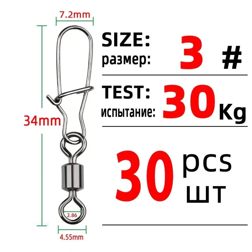 China China Size 3 TIANNSII 30PCS 1#-12# Stainless Steel Fishing Connector Pin Bearing Rolling Swivel Snap Pins Fishing Tackle Accessories
