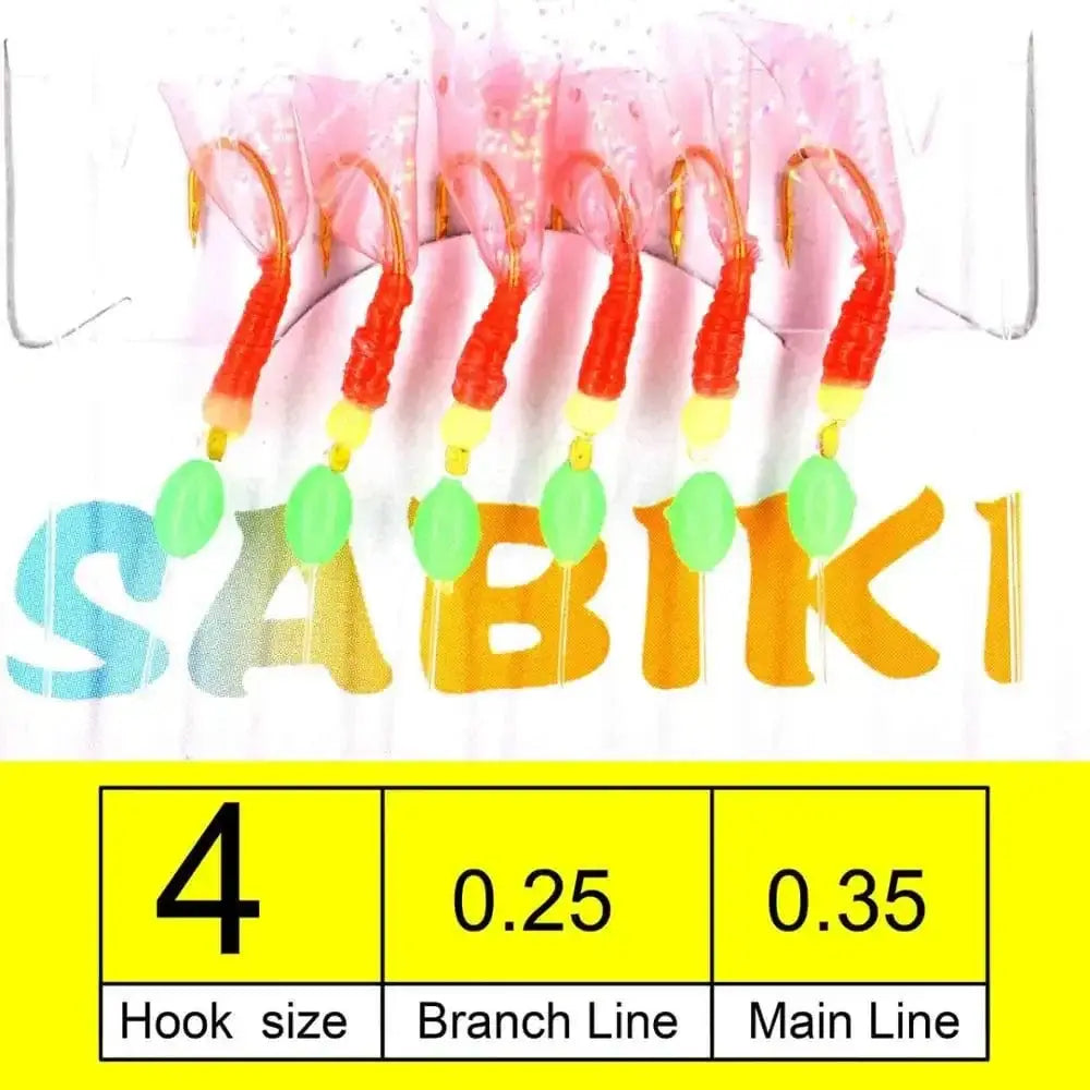 China China Size 4 5 Packs Sabiki rigs Bionic Fish Skin Sea Bait Artificial Feather Barbed String Hook with Luminous Beads Fishing tackle Pesca