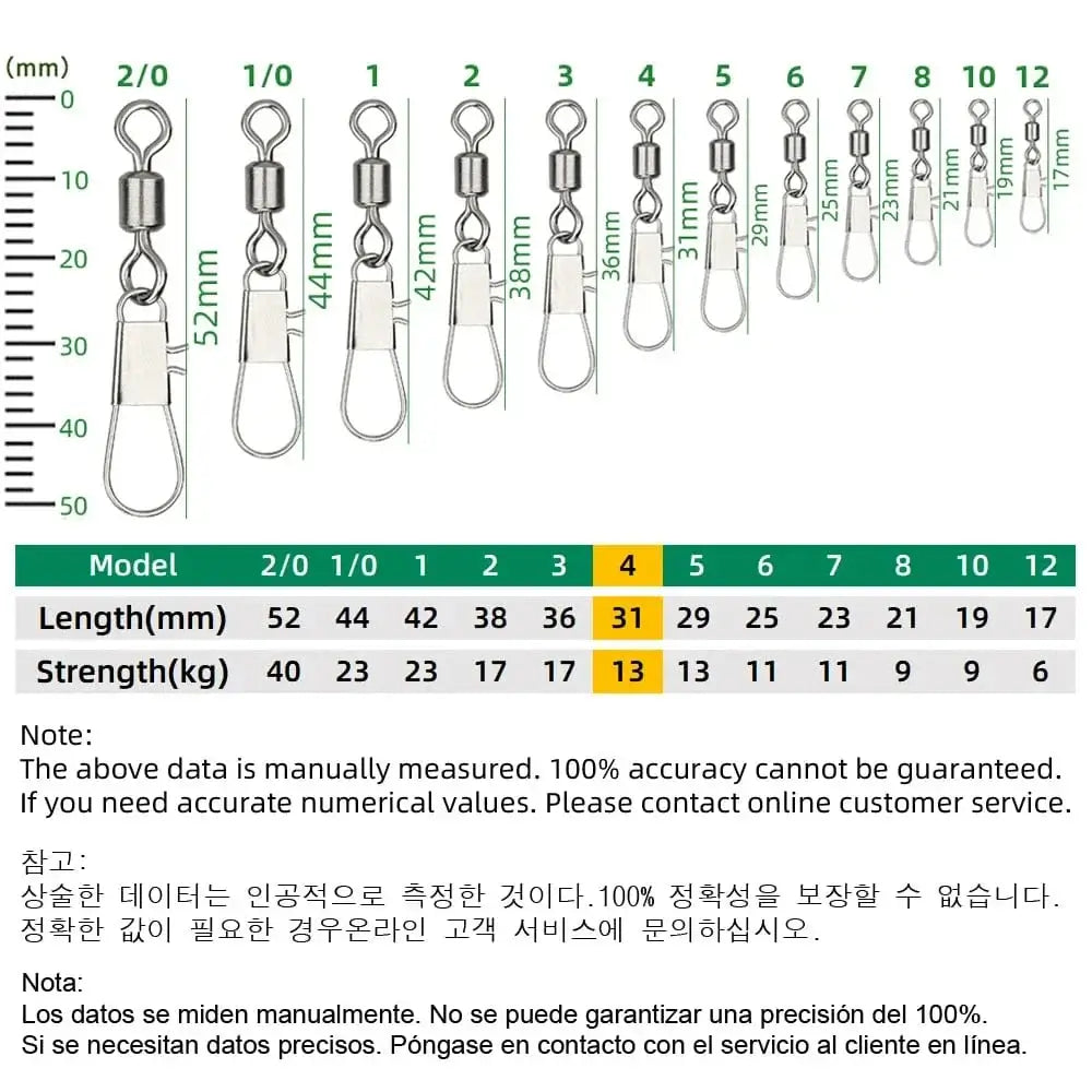 China China Size 4 DNDYUJU 50pcs Fishing Connector Rolling Swivel with Interlock Snap Stainless Steel Snap for Fishhook Lure Tackle Fishing goods