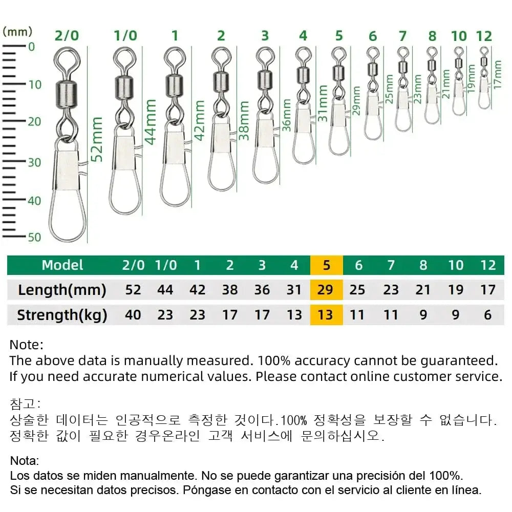 China China Size 5 DNDYUJU 50pcs Fishing Connector Rolling Swivel with Interlock Snap Stainless Steel Snap for Fishhook Lure Tackle Fishing goods