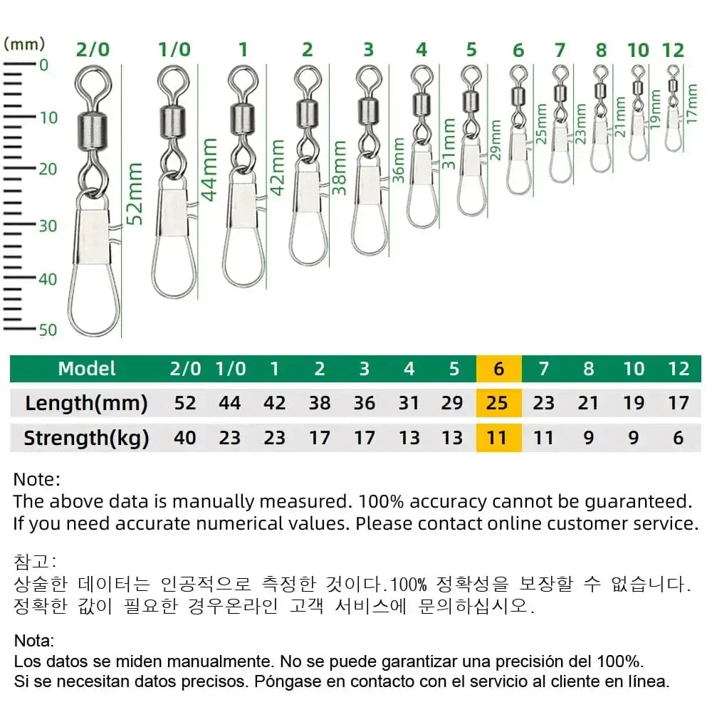 China China Size 6 DNDYUJU 50pcs Fishing Connector Rolling Swivel with Interlock Snap Stainless Steel Snap for Fishhook Lure Tackle Fishing goods