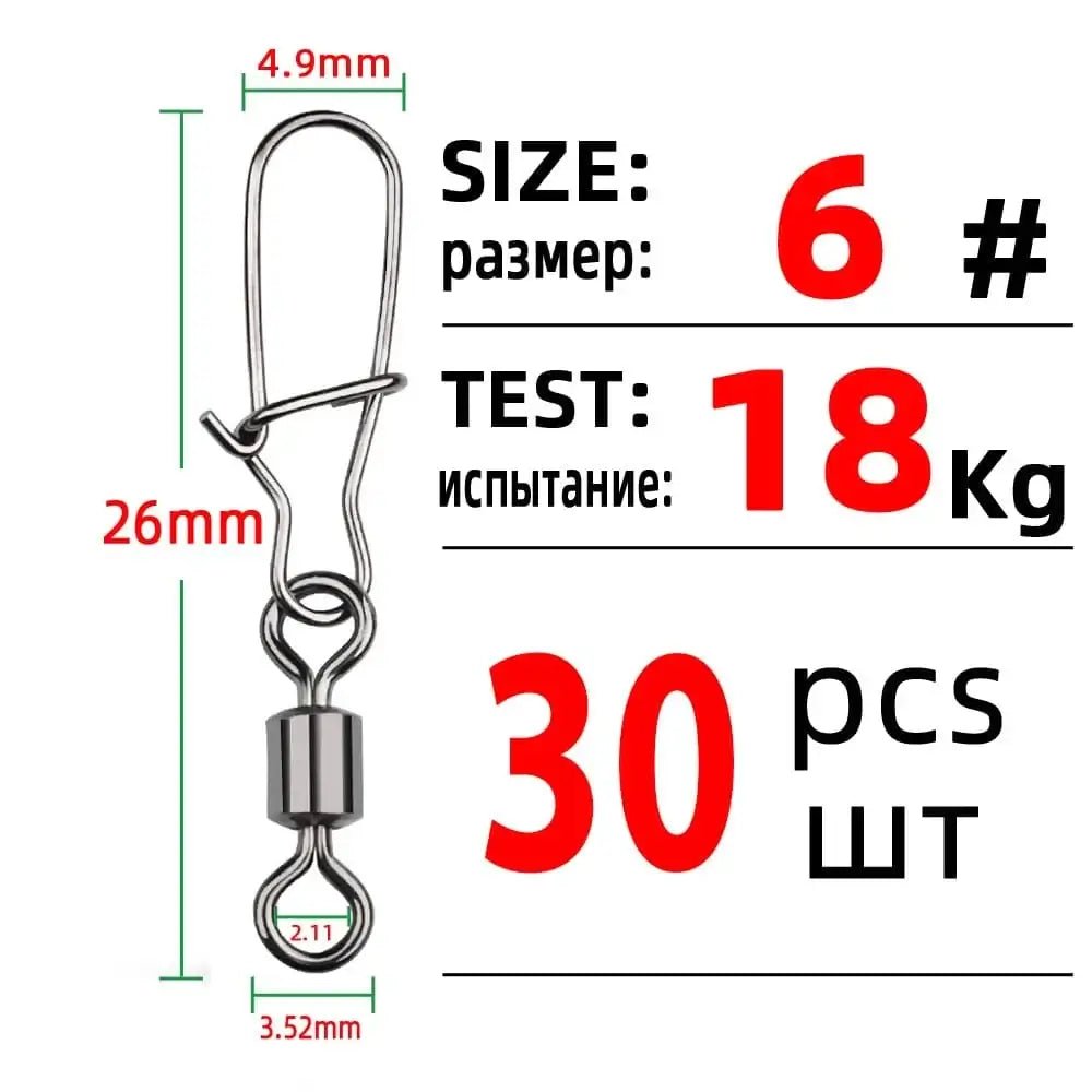 China China Size 6 TIANNSII 30PCS 1#-12# Stainless Steel Fishing Connector Pin Bearing Rolling Swivel Snap Pins Fishing Tackle Accessories