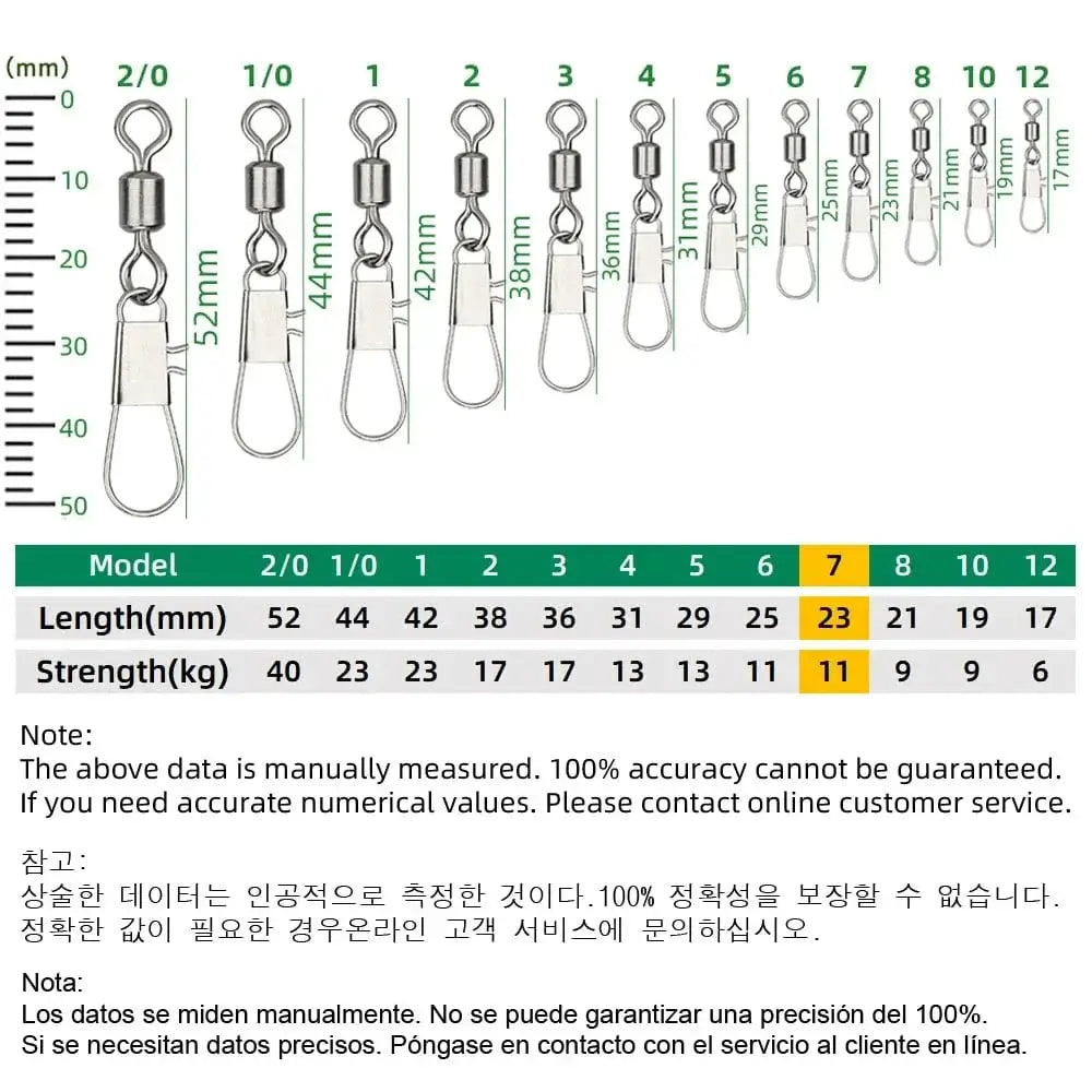 China China Size 7 DNDYUJU 50pcs Fishing Connector Rolling Swivel with Interlock Snap Stainless Steel Snap for Fishhook Lure Tackle Fishing goods