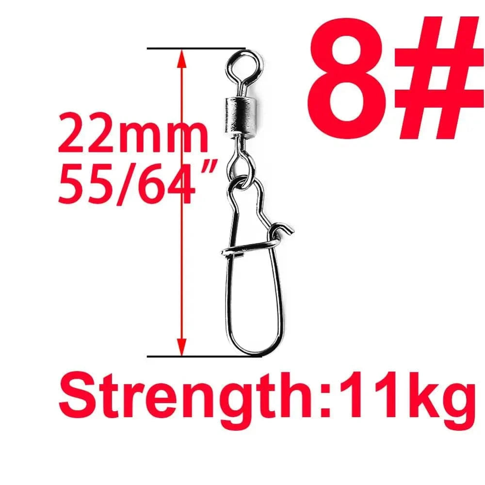 China China Size 8 50pcs/1box 2# To 14# Fishing Connector Rolling Swivel Fish Pin Bearing Stainless Steel Snap Hook Lure Tackle Goods For Fishing