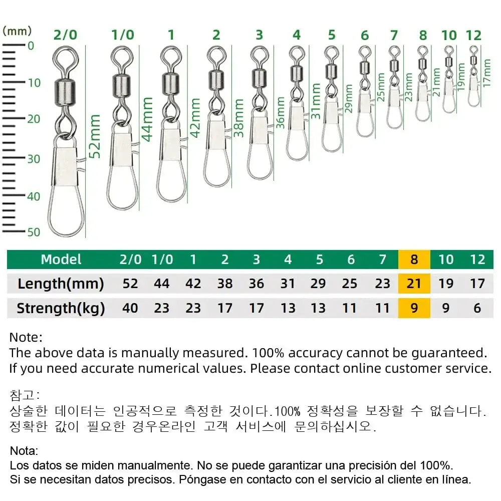 China China Size 8 DNDYUJU 50pcs Fishing Connector Rolling Swivel with Interlock Snap Stainless Steel Snap for Fishhook Lure Tackle Fishing goods