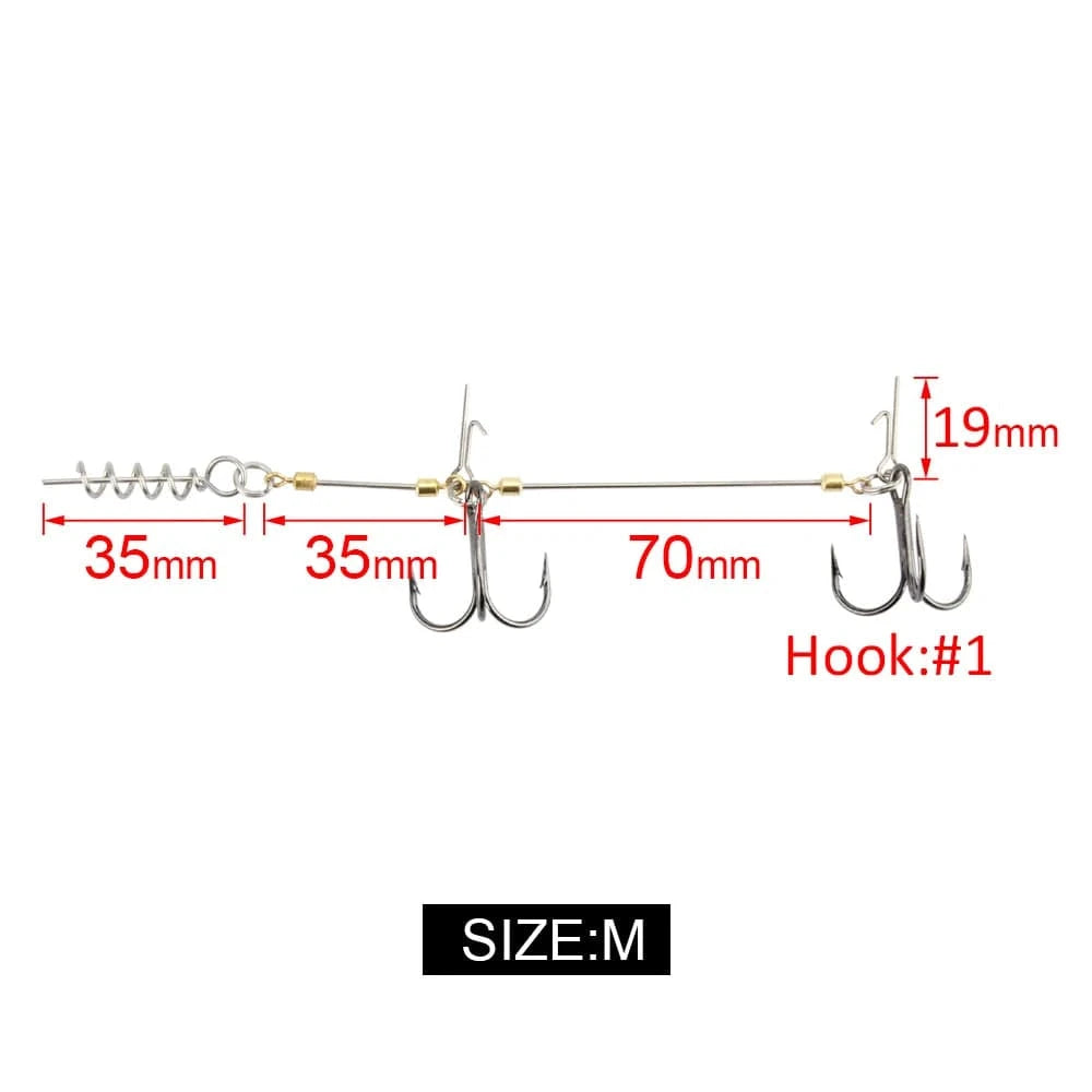 China China Size M RoseWood Fishing Screw Rig Double VMC Fishing Hooks With Pike Center Pin Shad Belly Stingers For Shallow-Rigging, 1 Pcs Per Pack