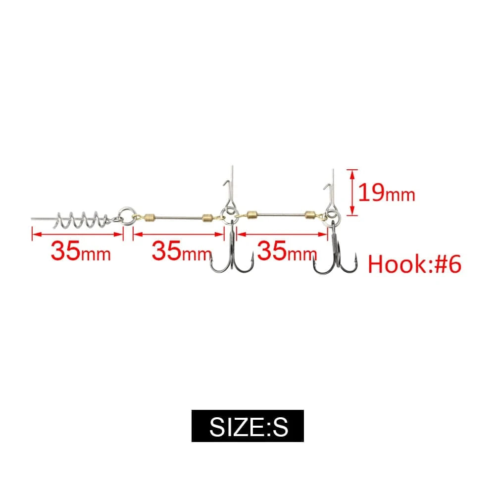 China China Size S RoseWood Fishing Screw Rig Double VMC Fishing Hooks With Pike Center Pin Shad Belly Stingers For Shallow-Rigging, 1 Pcs Per Pack