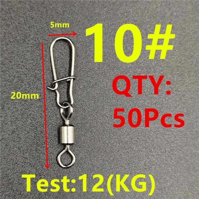 China China Size10 20mm 50pcs 50Pcs/lot 1#-14# Carp Fishing Accessories Connector Pin Bearing Rolling Swivel Stainless Steel Snap Fishhook Lure Swivels Tackle