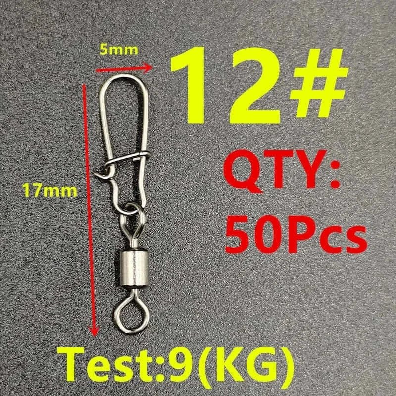 China China Size12 17mm 50pcs 50Pcs/lot 1#-14# Carp Fishing Accessories Connector Pin Bearing Rolling Swivel Stainless Steel Snap Fishhook Lure Swivels Tackle