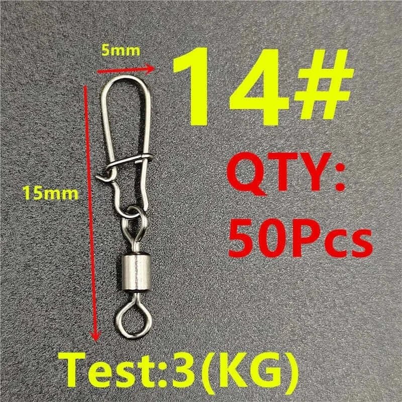 China China Size14 15mm 50pcs 50Pcs/lot 1#-14# Carp Fishing Accessories Connector Pin Bearing Rolling Swivel Stainless Steel Snap Fishhook Lure Swivels Tackle
