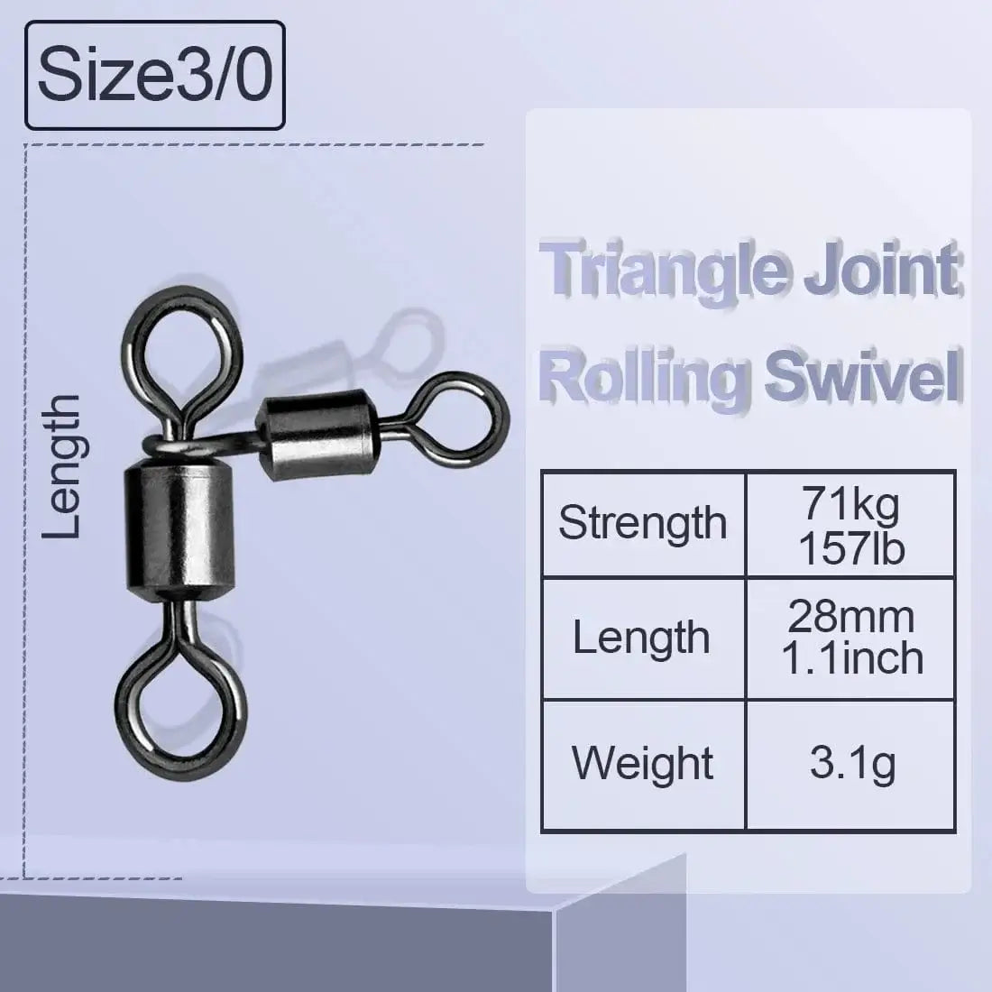 China China Size3-0 / 50pcs Bulk FishTrip Triangle Joint Rolling Swivels 3 Way Swivels Connector Catfish Fishing Accessories for Bottom Bouncing Rig, Catfish Rig