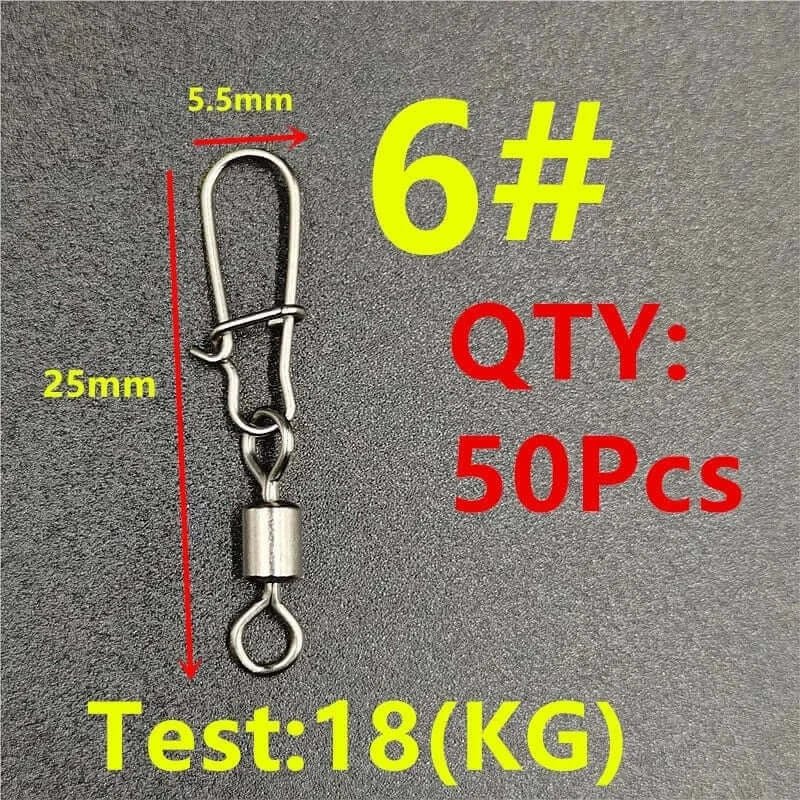 China China Size6 25mm 50pcs 50Pcs/lot 1#-14# Carp Fishing Accessories Connector Pin Bearing Rolling Swivel Stainless Steel Snap Fishhook Lure Swivels Tackle