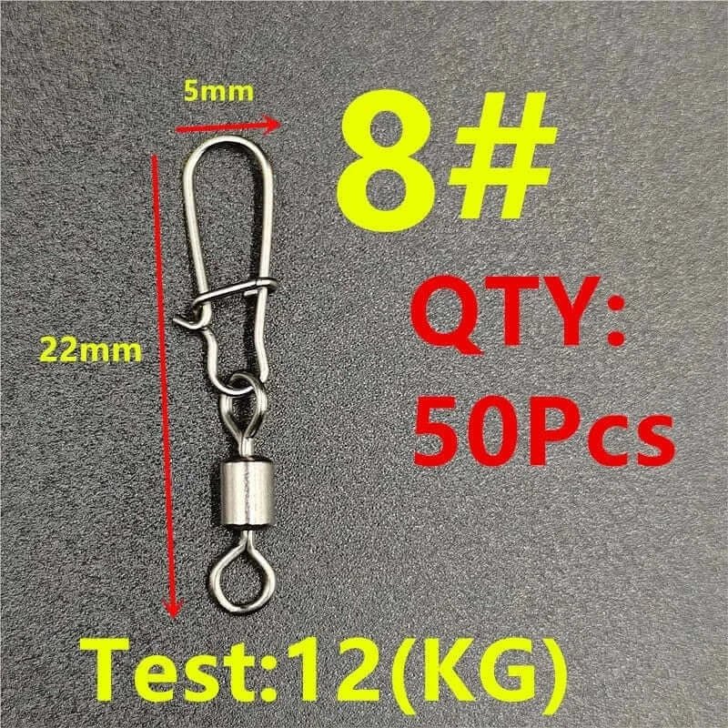 China China Size8 22mm 50pcs 50Pcs/lot 1#-14# Carp Fishing Accessories Connector Pin Bearing Rolling Swivel Stainless Steel Snap Fishhook Lure Swivels Tackle