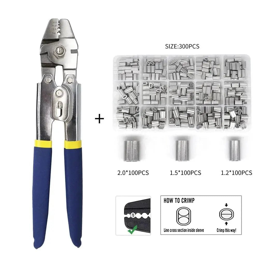 China China SJ-255 AND 300PCS Stainless Steel Fishing Pliers Wire Rope Crimping Tool with 150Pcs Ferrule Crimping Loop Kit for Crimpers & Crimping Sleeves Kit