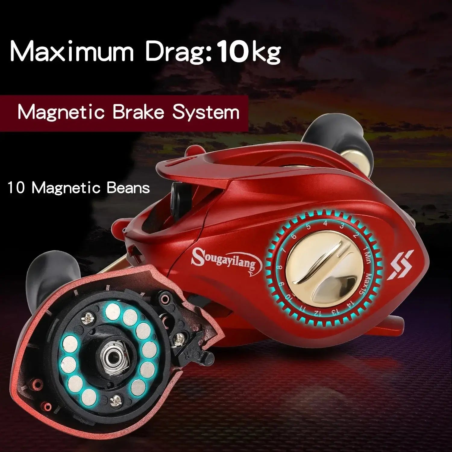 China China Sougayilang Baitcasting Fishing Reel 7.2:1 High Speed Gear Ratio Max Drag 10kg Casting Reel for Bass Pike Fishing Tools