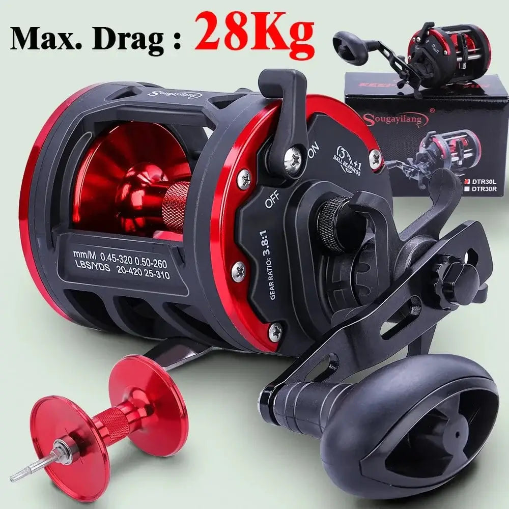 China China Sougayilang baitcasting reel Trolling Drum Fishing Reels Left/Right Hand 3+1BB Trolling Drum Fishing Reel  Max Drag 28kg Pesca