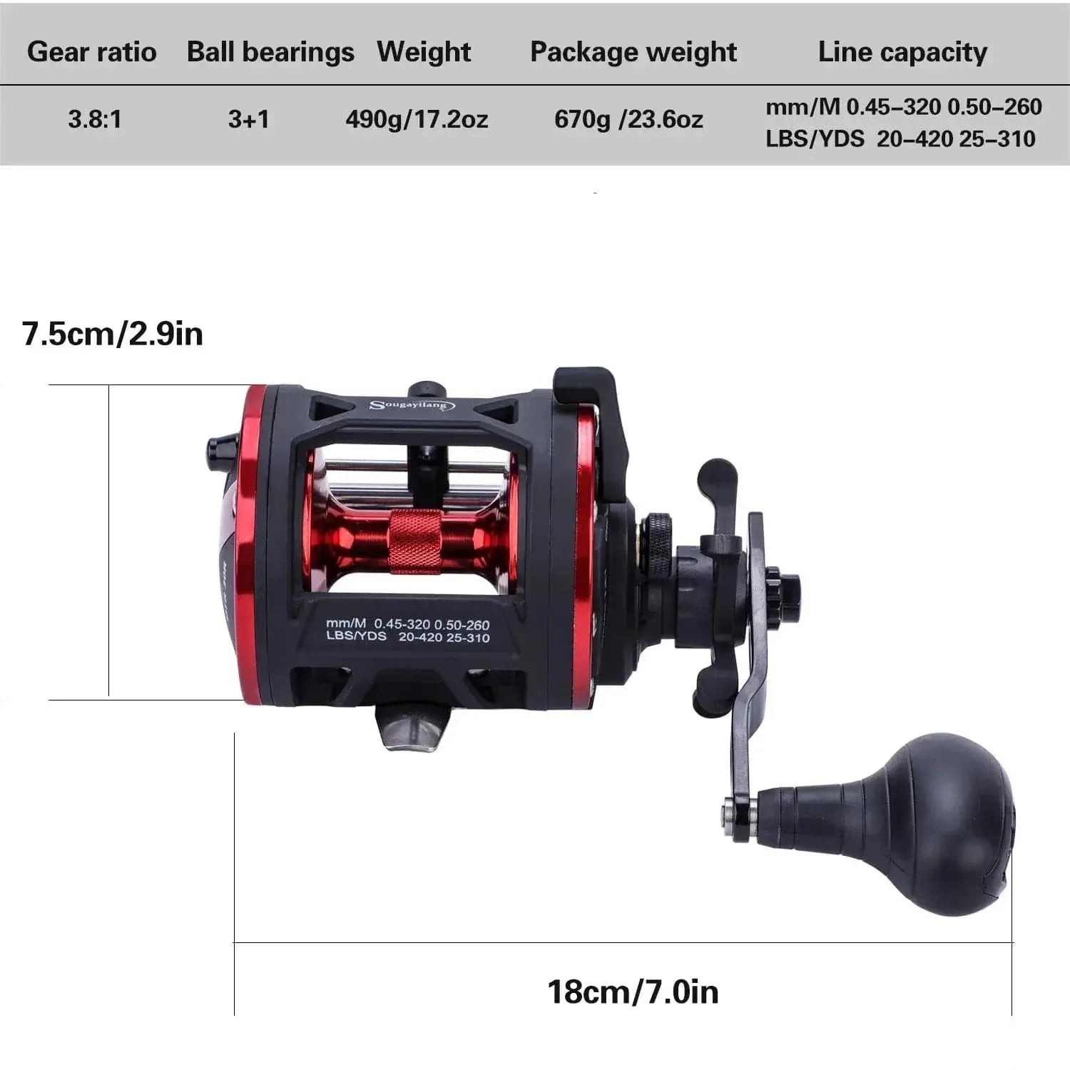 China China Sougayilang DTR-30 Trolling Drum Fishing Reels 3+1BB Left/Right Hand Saltwater Trolling Drum Fishing Reel Max Drag 28kg Pesca