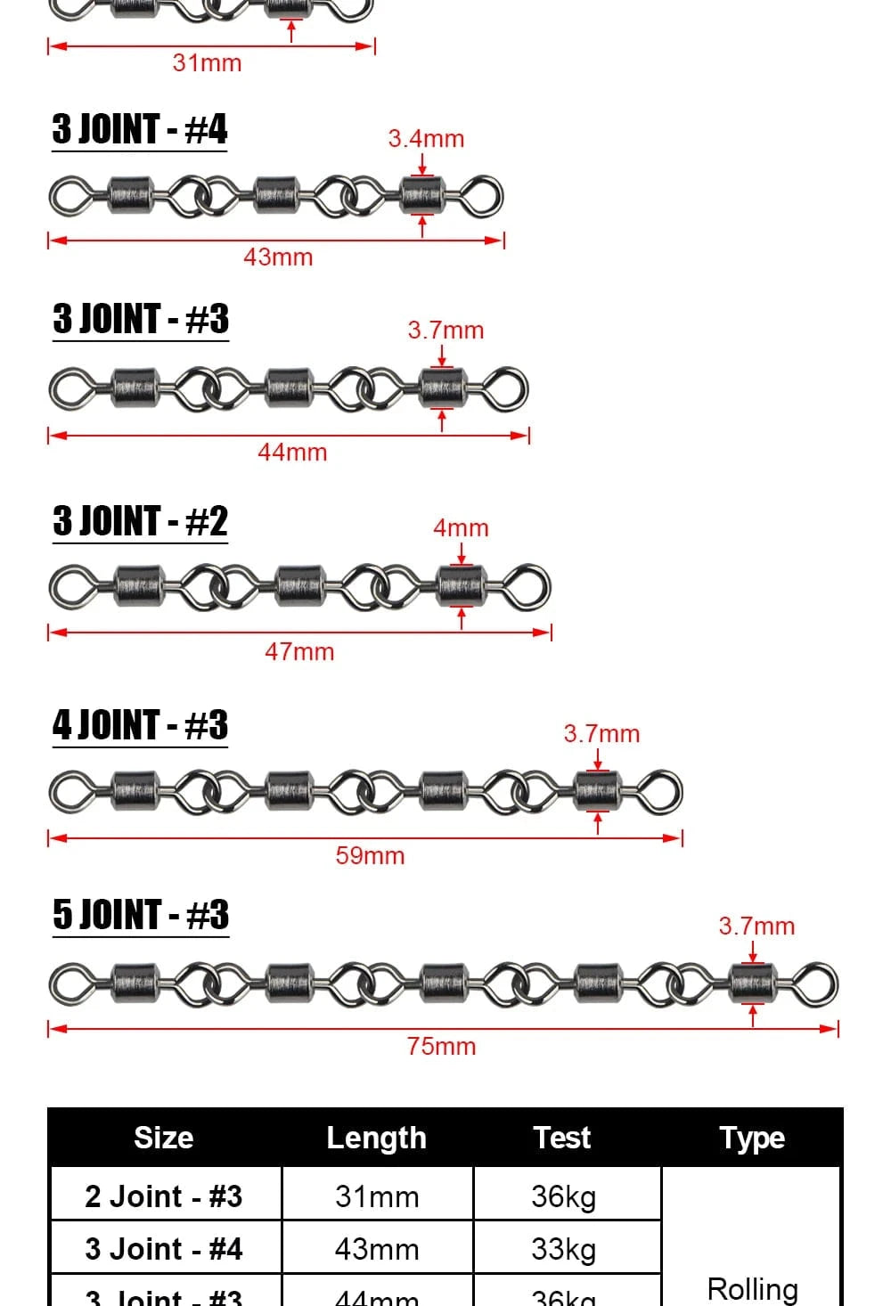 China China Spinpoler 3 4 5 Joint Fishing Swivels Copper Body with Stainless Steel for Saltwater Sea Fishing Stinger Hooks Accessories