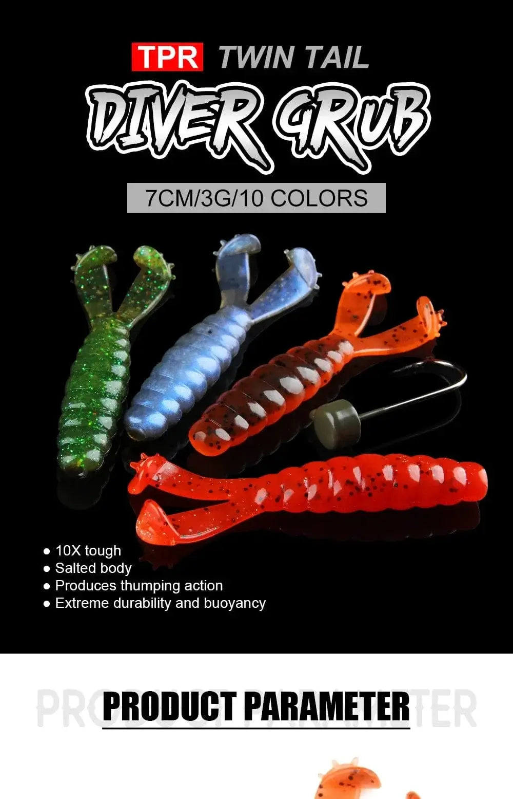 China China Spinpoler Diver Grub Fishing Lure Soft Bait Twin T Tail Floating Tpr 7cm Salted Shad Worm Frog Artificial Bass Swimbait Pesca