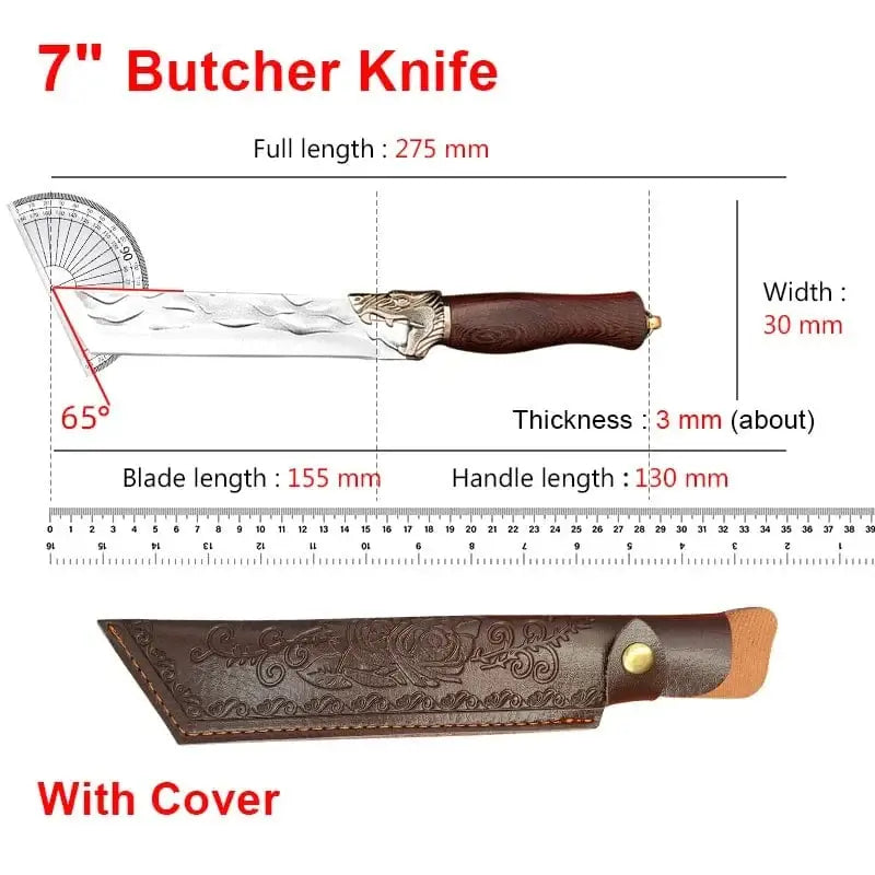China China Style A with cover 7 inch Forged Stainless Steel Kitchen Knife Handmade Chef Butcher Fishing Knife Wooden Handle Cleaver Meat Cooking Knives