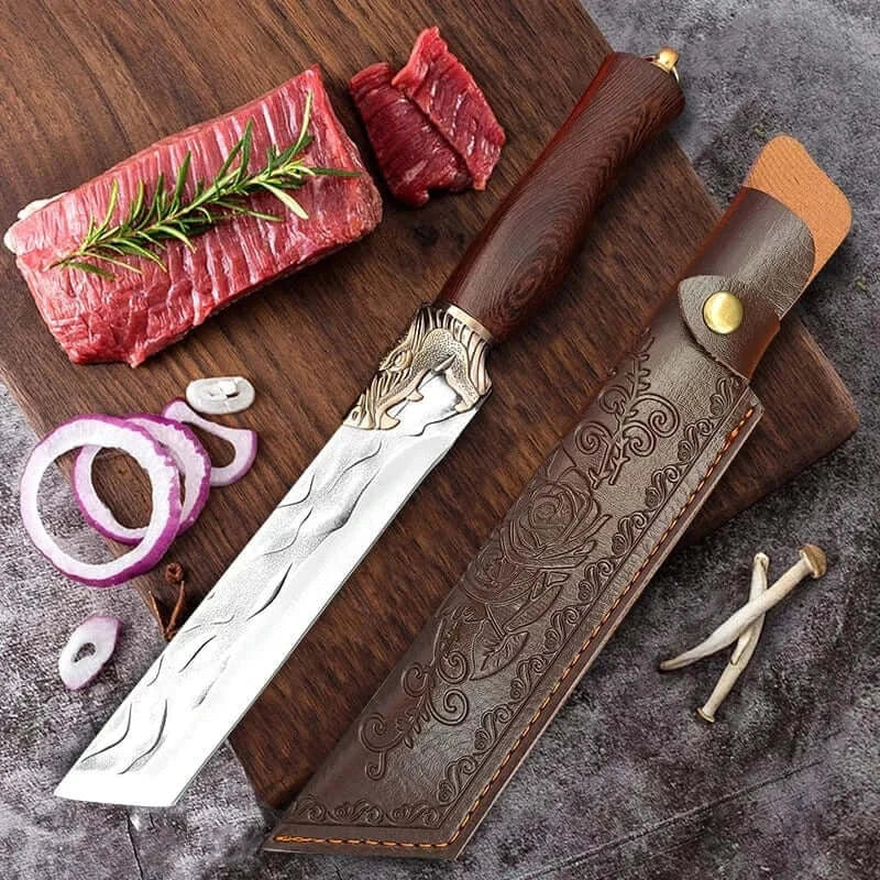 China China Style A with cover 7 inch Forged Stainless Steel Kitchen Knife Handmade Chef Butcher Fishing Knife Wooden Handle Cleaver Meat Cooking Knives