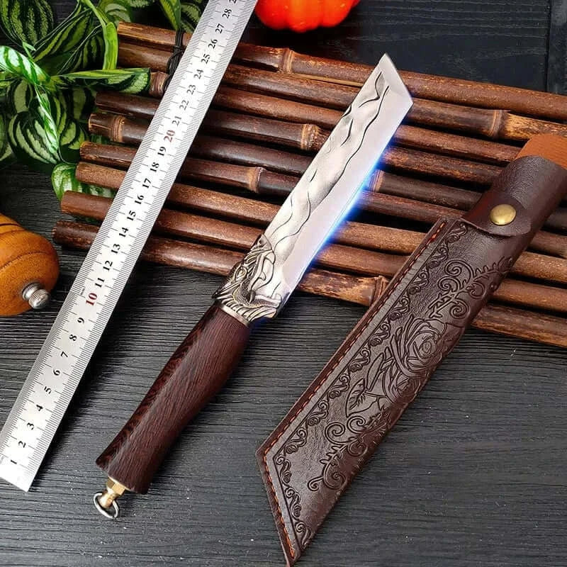 China China Style A with cover 7 inch Forged Stainless Steel Kitchen Knife Handmade Chef Butcher Fishing Knife Wooden Handle Cleaver Meat Cooking Knives