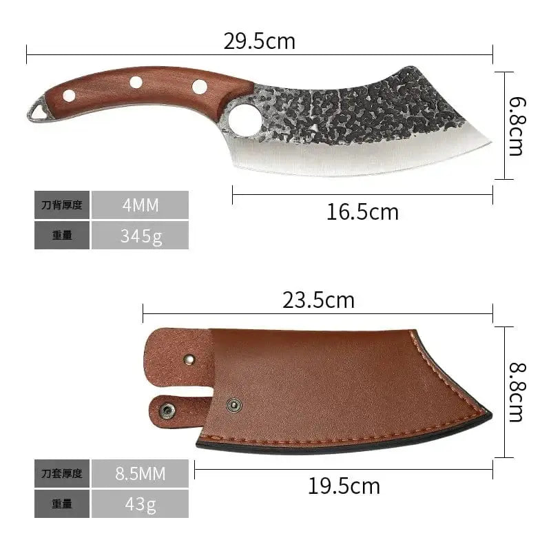 China China Style A with cover / CHINA High Carbon Steel Butcher Knives KnifeHand-forged Hammered Meat Cleaver With Finger Ring Meat Cleaver Boning Viking Chef Knife