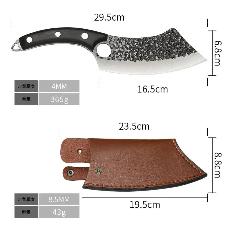 China China Style B with cover / CHINA High Carbon Steel Butcher Knives KnifeHand-forged Hammered Meat Cleaver With Finger Ring Meat Cleaver Boning Viking Chef Knife