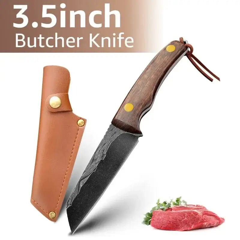 China China Style C with sheath / 3.5 inch 3.5inch Kitchen Knife Full Tang Thickened Knife High Carbon Steel  Forged Butcher Knives Meat Cleaver Boning Knife Wooden Handle