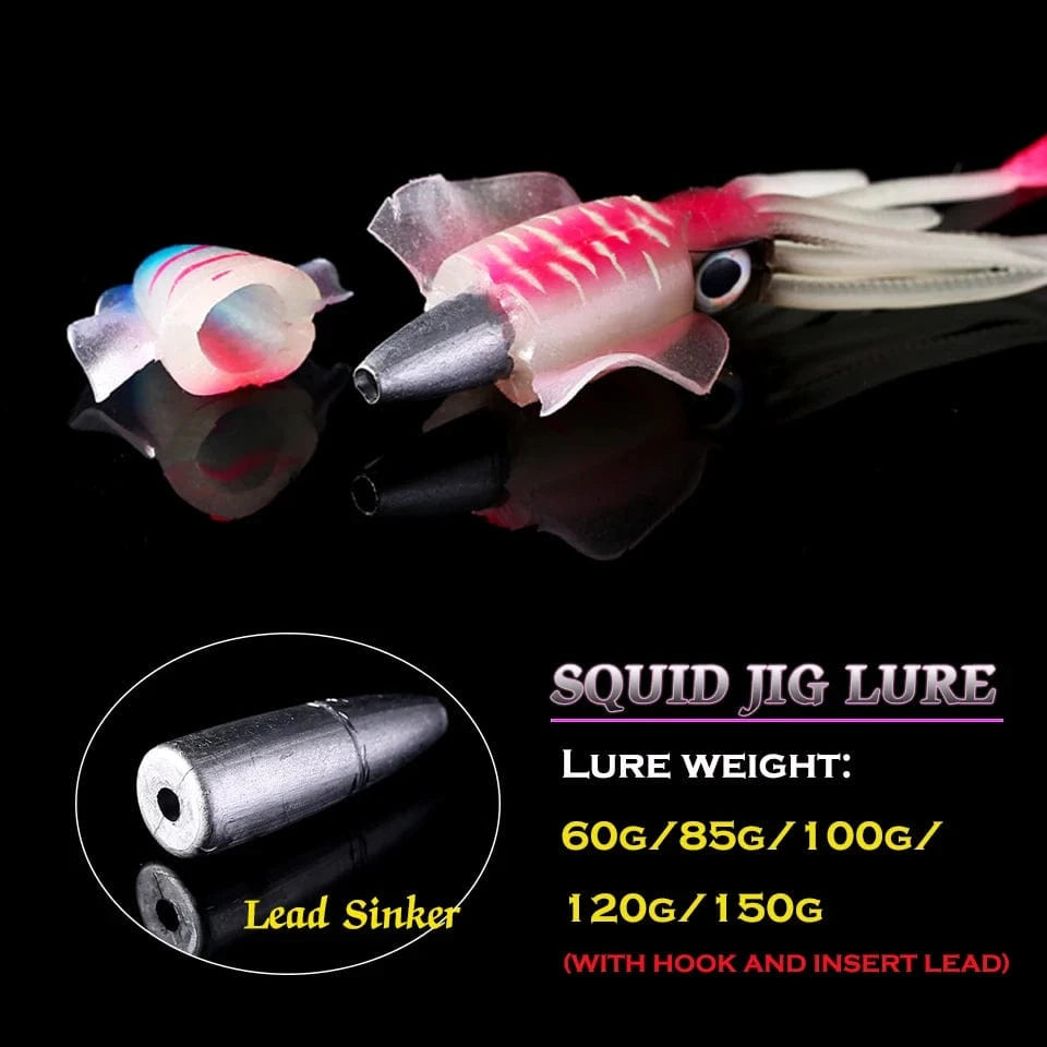 China China SUNMILE Fishing Soft Squid Lure 20g/60g/80g/100g/120g/150g Luminous/UV Squid Jig Fishing Lures For Sea Fishing Wobbler Bait