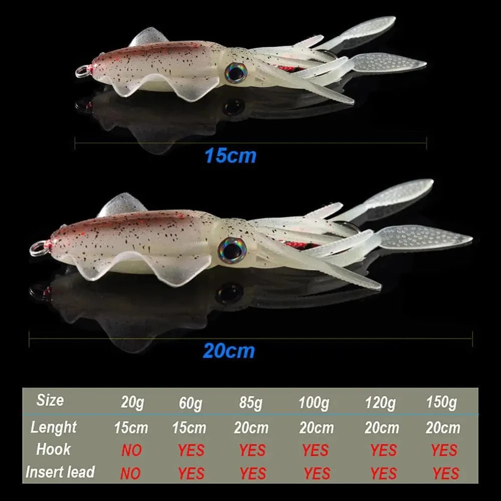 China China SUNMILE Fishing Soft Squid Lure 20g/60g/80g/100g/120g/150g Luminous/UV Squid Jig Fishing Lures For Sea Fishing Wobbler Bait