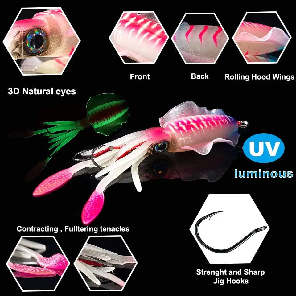 China China SUNMILE Fishing Soft Squid Lure 20g/60g/80g/100g/120g/150g Luminous/UV Squid Jig Fishing Lures For Sea Fishing Wobbler Bait