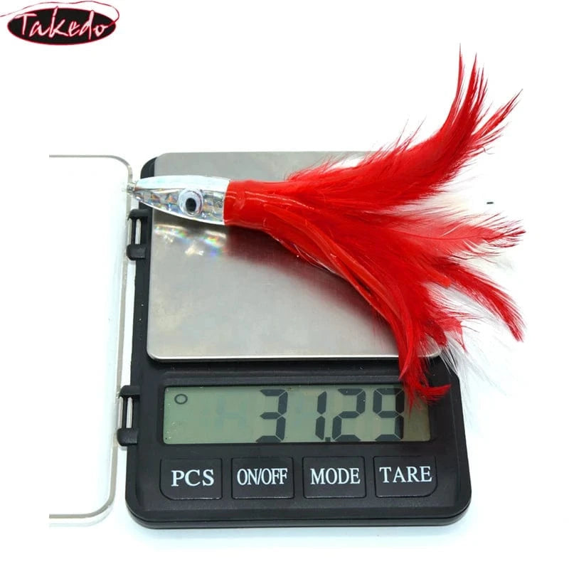China China TAKEDO SP02 140MM 32G Big Game Drag Octopus Baits Squid Jig Lures Resin Fish Head Feather Skirt Trolling Fishing Bait For Tuna