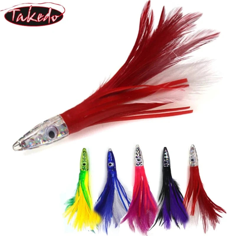 China China TAKEDO SP02 140MM 32G Big Game Drag Octopus Baits Squid Jig Lures Resin Fish Head Feather Skirt Trolling Fishing Bait For Tuna