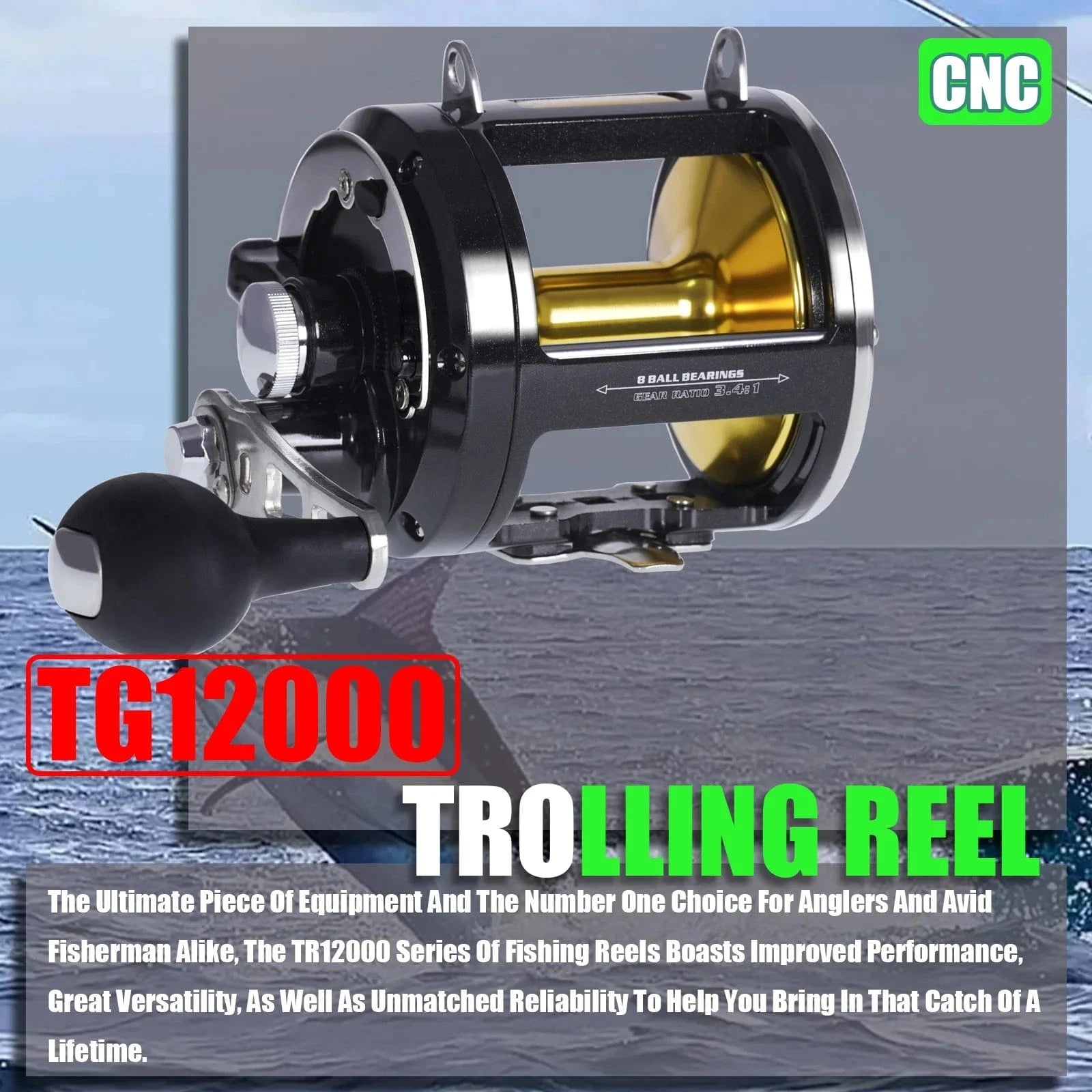 China China TG12000 Trolling Drum Fishing Reels All Aluminum Alloy Body Sea Saltwater Accessories Drag 30KG Jigging Reel Boat Carretilha De Pesca