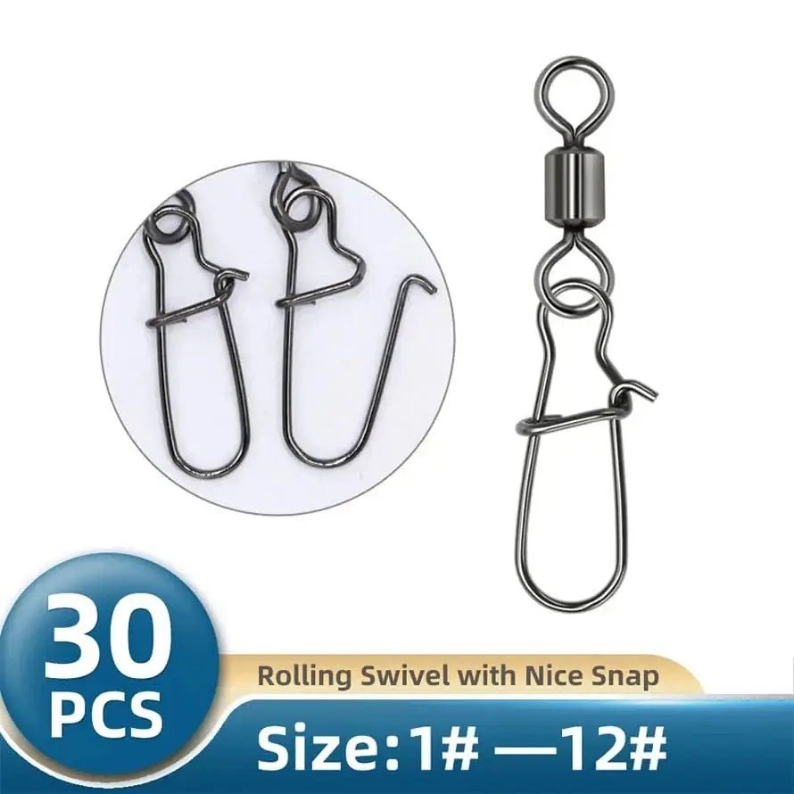 China China TIANNSII 30PCS 1#-12# Stainless Steel Fishing Connector Pin Bearing Rolling Swivel Snap Pins Fishing Tackle Accessories