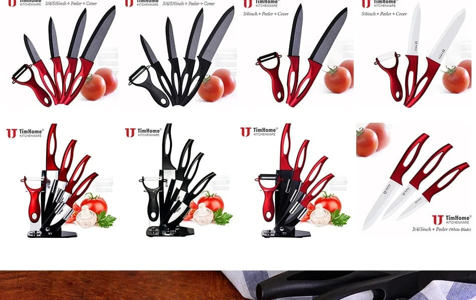 China China Timhome Zirconia Ceramic Knife Set 6" 5" 4" 3" Inch With Hollow Handle Kitchen Cooking Tools