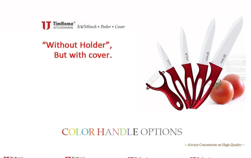 China China Timhome Zirconia Ceramic Knife Set 6" 5" 4" 3" Inch With Hollow Handle Kitchen Cooking Tools