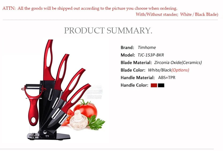 China China Timhome Zirconia Ceramic Knife Set 6" 5" 4" 3" Inch With Hollow Handle Kitchen Cooking Tools