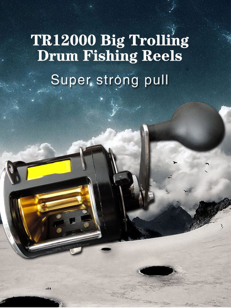 China China TR12000 / Right Hand TR12000 Big Trolling Drum Fishing Reels 3.4:1 Gear Ratio 8+1BB All Aluminum Alloy Body Max Drag 30kg Sea Fishing Trolling Reel