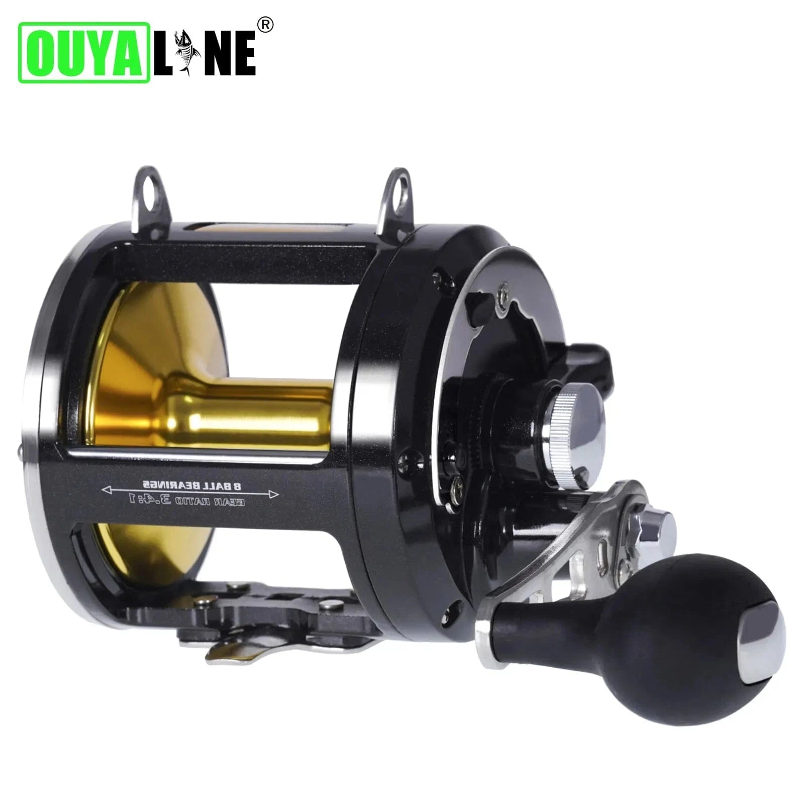 China China TR12000 / Right Hand TR12000 Big Trolling Drum Fishing Reels 3.4:1 Gear Ratio 8+1BB All Aluminum Alloy Body Max Drag 30kg Sea Fishing Trolling Reel