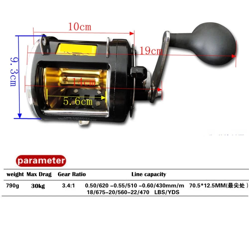 China China TR12000 / Right Hand TR12000 Big Trolling Drum Fishing Reels 3.4:1 Gear Ratio 8+1BB All Aluminum Alloy Body Max Drag 30kg Sea Fishing Trolling Reel