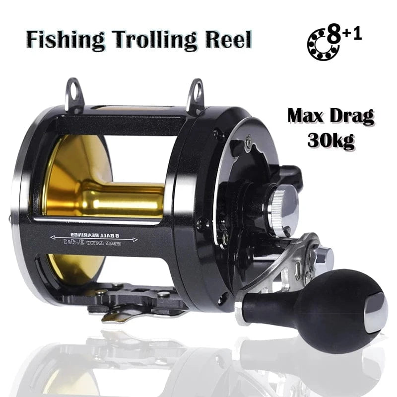 China China TR12000 / Right Hand TR12000 Big Trolling Drum Fishing Reels 3.4:1 Gear Ratio 8+1BB All Aluminum Alloy Body Max Drag 30kg Sea Fishing Trolling Reel