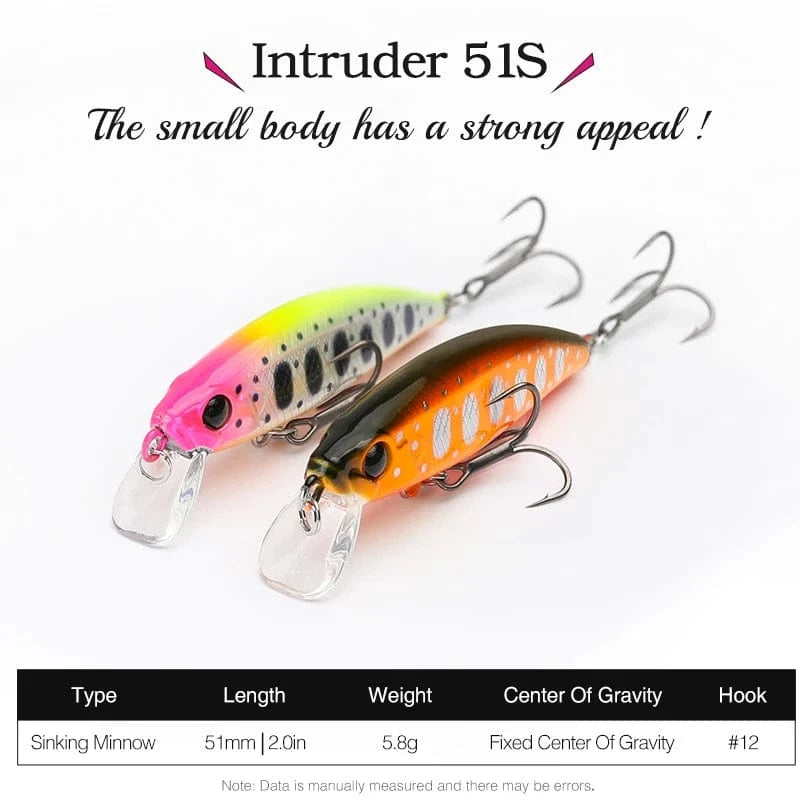 China China TSURINOYA 51mm 5.8g Sinking Minnow Intruder 51S River Fishing Lure Light Game Fishing Lure Stream Hard Bait Perch Pike Trout